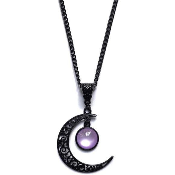 Gothic Moon Necklace Women Crystal Pendant Black Crescent Dark Punk Jewelry Gift - Picture 1 of 3